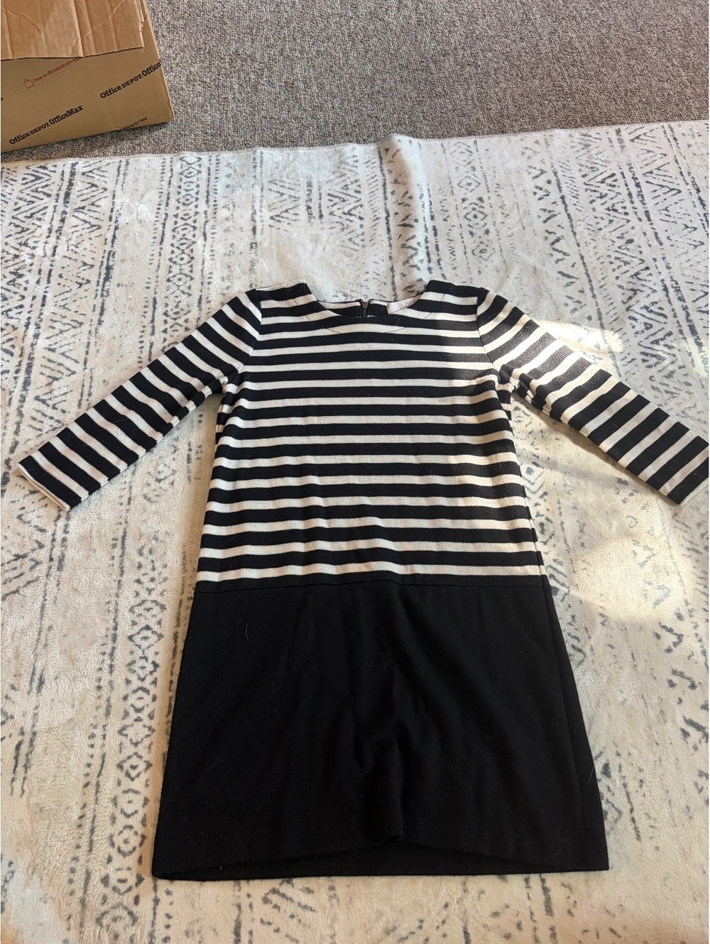 LOFT Petite Black and White Striped Knit Dress XSP